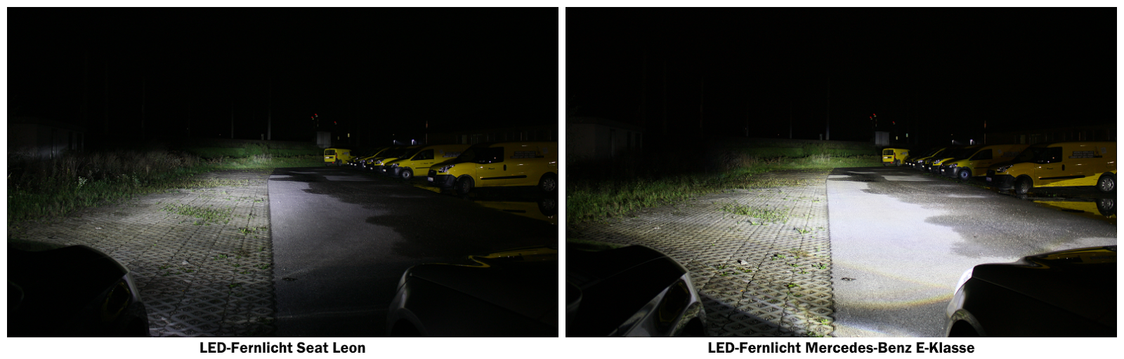 LED-Fernlicht Seat Leon & Mercedes-Benz E-Klasse | Photo © Raphael Gürth/autofilou.at