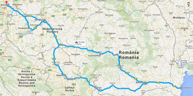 Wien, Veszprém, Budapest, Belgrad, Požarevac, Bukarest, Constanța, Hunedoara, Wien | Picture © google maps