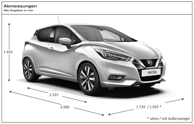 2017 Nissan Micra Gen5 dimensions abmessungen länge