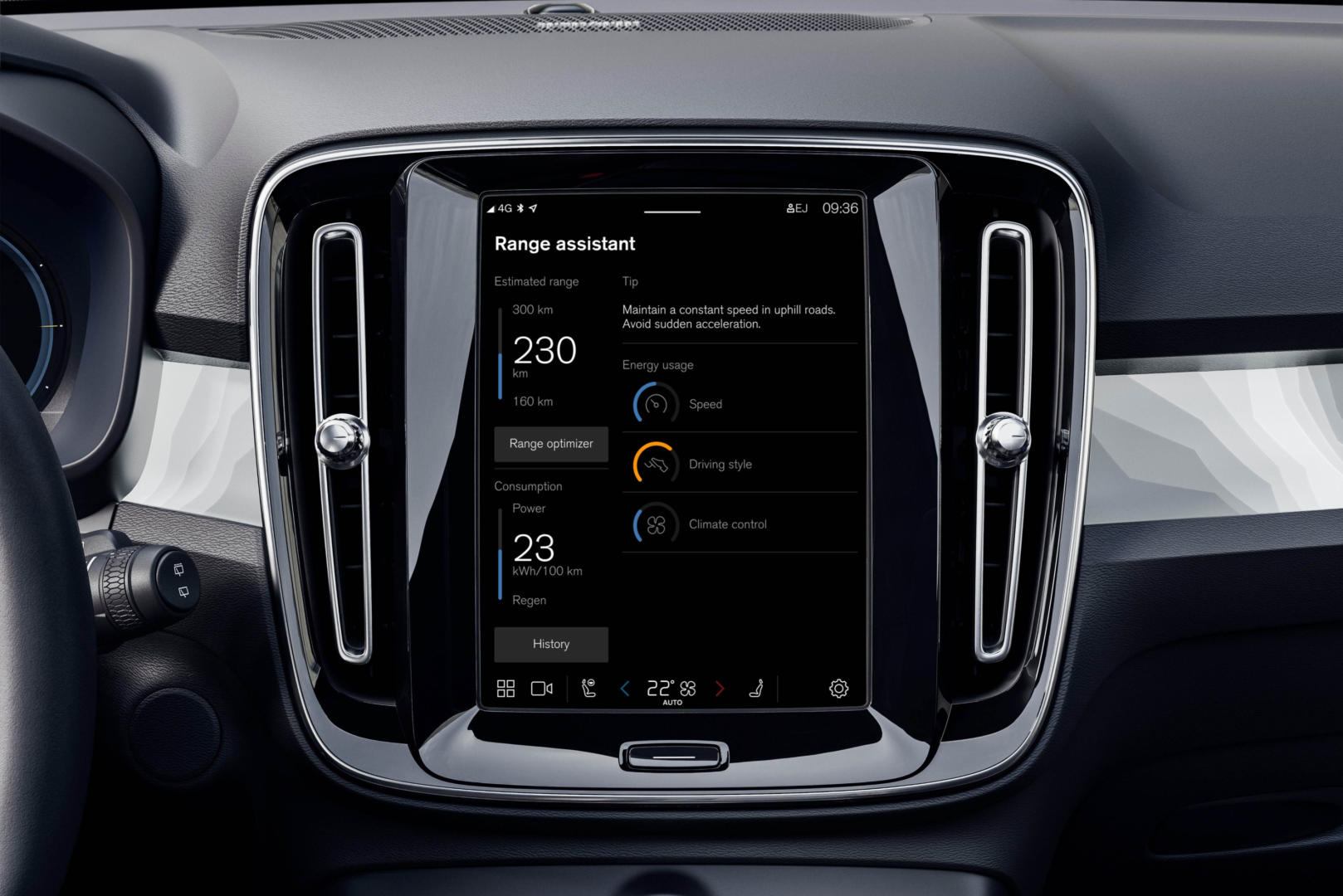Die Volvo Range Assistent App zur Reichweitenoptimierung des XC40 Recharge Pure Electric.