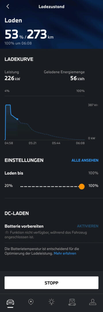 BMW Smartphone App Ladekurve Ladezustand Ladeleistung